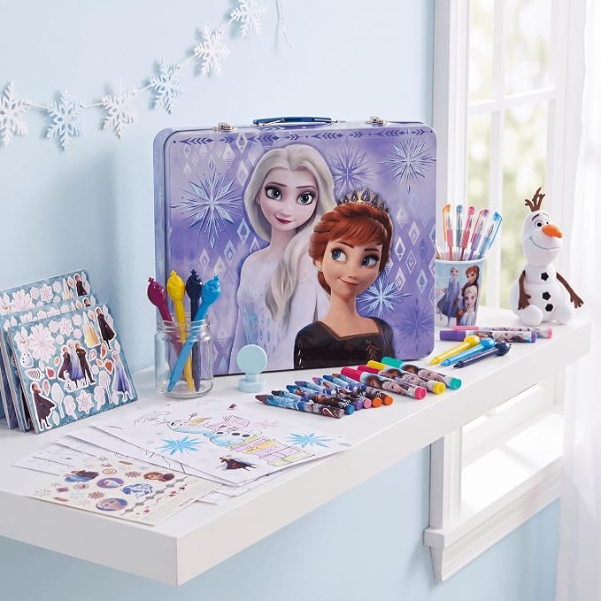 Innovative Designs Disney Frozen 2 Kids Deluxe Activity Set with Carrying Tin, Coloring Sheets, Tattoos, Stickers, & Art Supplies