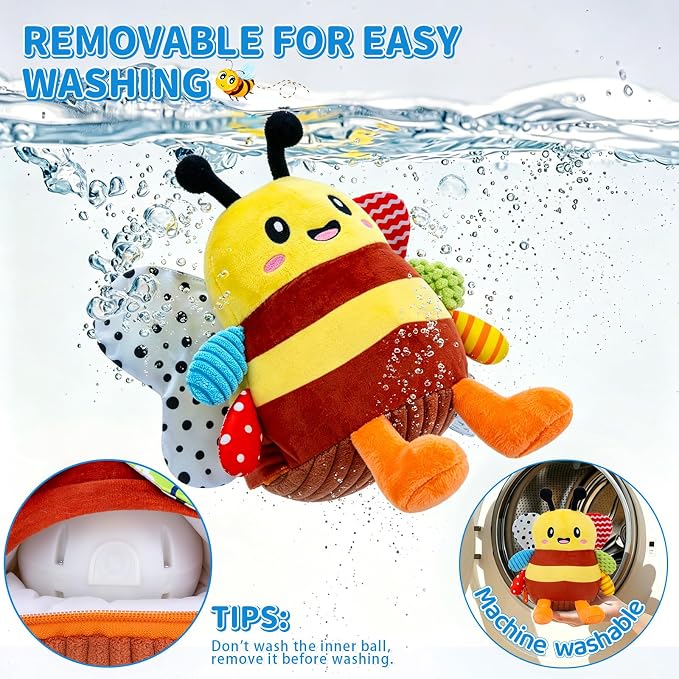 Baby Toys 12-18 Months, Musical Crawling Bouncing Dancing Bee Baby Plush Toy for 1 Year Old Baby Girls Boys, Rechargeable Interactive Baby Sensory Toddler Toys 6-12 Months, 50 Songs & Voice Recorder