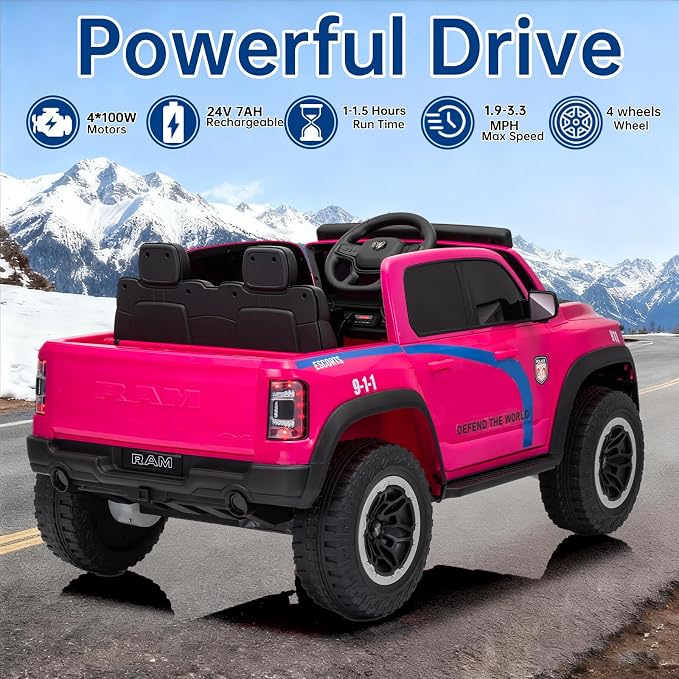 FINITO 4WD Kids 24V 4x4 Kids Ride On 2 Seater Police Truck, Remote Control Ride On Toy Car, Kids' Electric Ride On Truck, Kids' Side by Side Truck for Children Ages 3+, Powered Cars for Kids