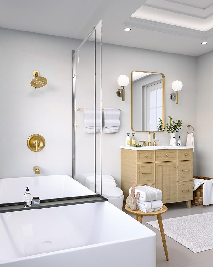 Shower Tub Faucet Set Gold, WOWOW Bathroom Shower Trim Kit with 6-Inch Rain Shower Head and Tub Spout, Single Handle Shower Combo Brushed Gold (Valve Included)