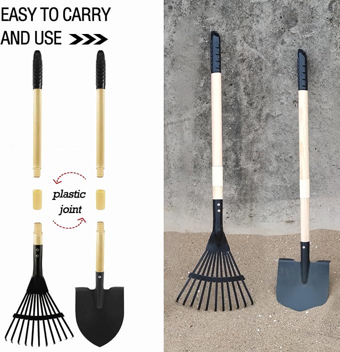 Todders Wheelbarrow Gardening Set, Kids Rake and Shovel Set for Dirt Digging, Garden Tools Equipment for Yard Outdoor Sandbox Summer Beach Toys Gifts for Ages 2-5 Years