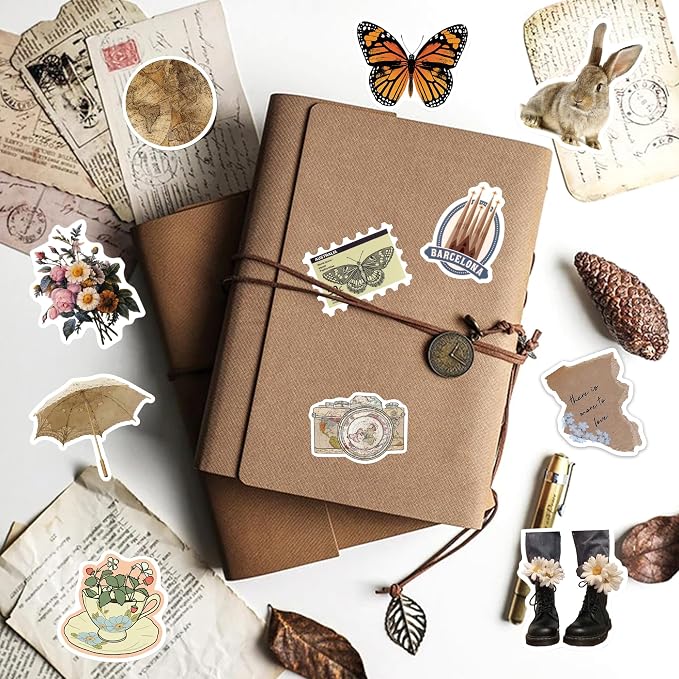 QTL Vintage Stickers for Women Adults, Retro Aesthetic Party Supplies, Waterproof Vinyl Stickers for Water Bottles and Laptop, 102PCS