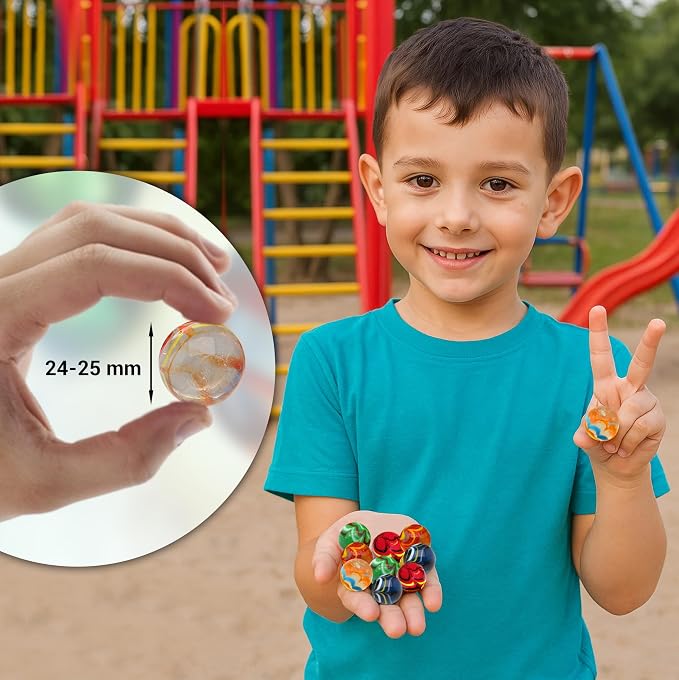 ARSUK Large Glass Shooter Marbles for Decoration 25mm/1 inch 10pcs Assorted Colour Marble Game, Marble Run Accessories Learning and Recreational, Sports & Outdoor Play (10pcs Handmade Marbles)