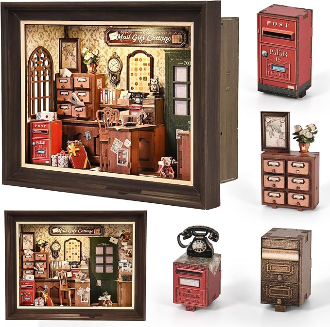 Book Nook Kit-3D Wooden Puzzle with LED Touch Control & Wall-Mountable Frame,DIY Miniature House for Beginners,Bookshelf/Tabletop/Wall Decor for Craft Lovers,Dollhouse Gift,Mail Gift Cottage