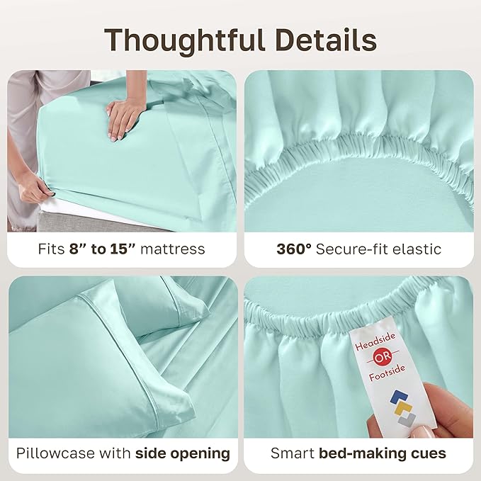 California Design Den Soft 100% Cotton Bed Sheets Twin XL Set, 400 Thread Count Good Housekeeping Award Winner, Smooth Sateen Finish, Cozy and Durable Twin XL Bedding Set - Seafoam