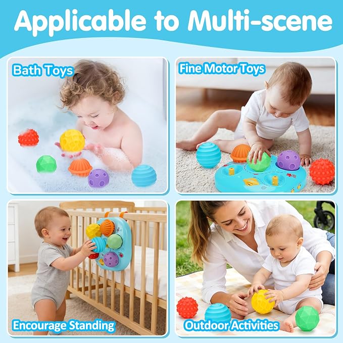 Tsomtto Baby Toys 6-12 Months, Interactive Bright Color Textured Multi Sensory Balls with Sound Effects for Toddlers 1-3, Musical Light Up Montessori Toys 1 Year Old 4 5 6 7 8 9 10 Month Old Boy Girl