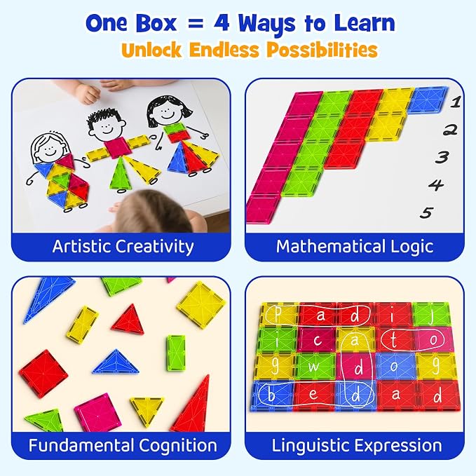 Jumbo Magnetic Tiles with Secure Metal Case, 32 Pcs Large Magnetic Building Blocks for Kids 3-8, STEM Toys for Toddlers, Preschool Learning Montessori Toys, Age 3+ Boy Girl Gift