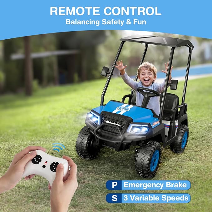 LIGIANT 24V Ride on Car for Big Kids, 4-Seaters Ride on Golf Cart, Max. Capacity: 264 Lbs(4 Kids), 4WD Kid's Car w/Remote Control, Detachable Awning, Spring Suspension, Music/Story/Power Display