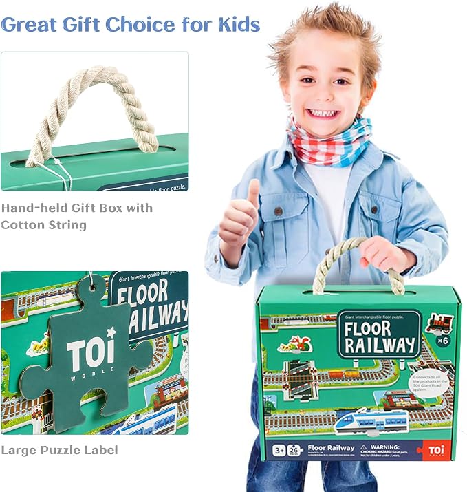 TOI Gaint Floor Puzzle for Kids Ages 3 and Up, 2x3 Feet Railway Floor Puzzles for Toddlers 3-5, Extra Large Preschool Learning Jigsaw Puzzles for Boys and Girls