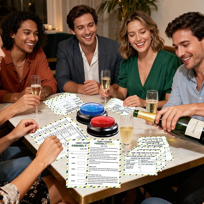 Family Friendly Feud Card Game with 2 Answer Buzzers,Family Game Night Funny Trivia Quiz for Holiday Gathering Party Office Class Groups Team Building