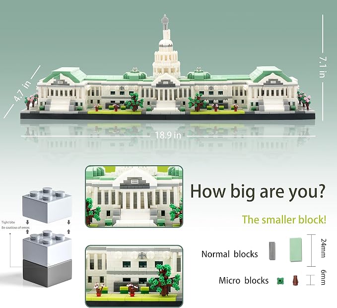 KLMEi United States Capitol Building Set for Adults, Architecture Sets, Famous Landmark Tiny Bricks Collection Kit, Presents for Teens Age of 14+ 3630 PCS