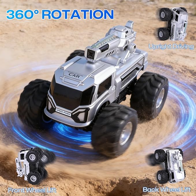 1:18 Remote Control Car, Amphibious RC Monster Truck for Kids, 4WD Waterproof RC Stunt Car, 2.4GHz All Terrain Off-Road Vehicle with 2 Rechargeable Batteries, Toy Gift for Boys Girls Aged 6-12