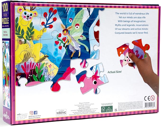 eeBoo 100 Piece Puzzle for Kids - Magical Creatures Children's Puzzle Fantasy Themed, Large Pieces for Small Hands to Develop Motor Skills