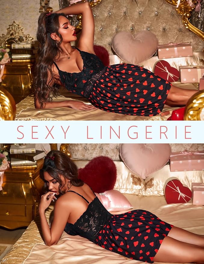 Ekouaer Lingerie for Women Sexy Nightgown Lace Trim Sleep Dress Chemise Nightgowns Sleeveless Night Gown Sleepwear S-3XL