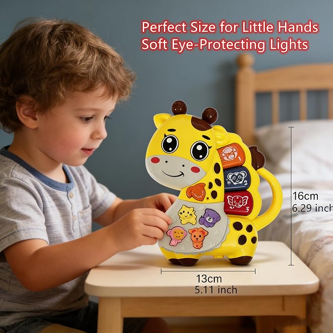 Baby Piano Drum Music Toy 6-12 Months, Giraffe Light Up Musical Keyboard Animal Sound, Toddler 12-24 Early Learning Educational Interactive Infant Toys Girl Boy Gift 1 Year Old