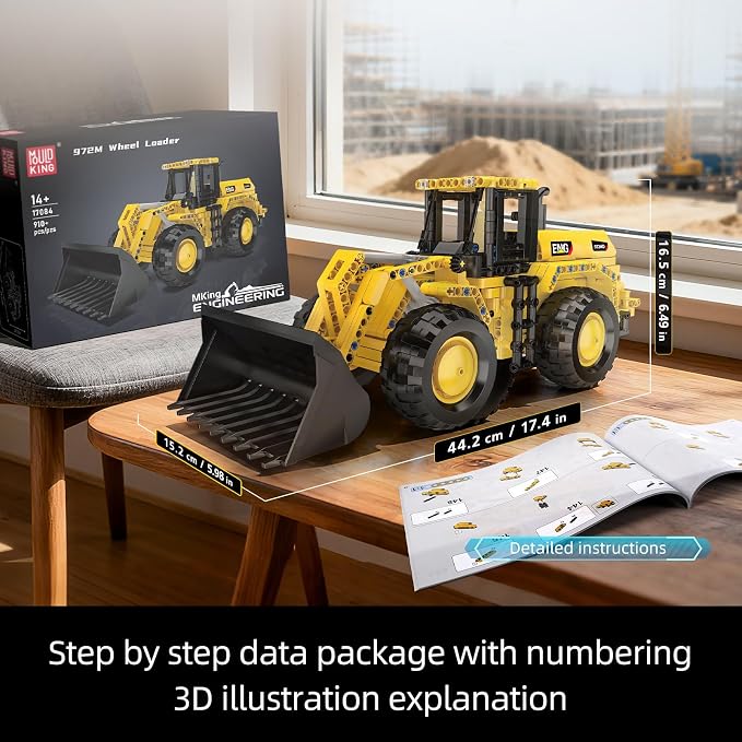 Mould King 17084 Wheel Loader Construction Toy, Buildable Bulldozer Construction Vehicle Building Set, Realistic Loading Shovel for Adult (910 PCS)