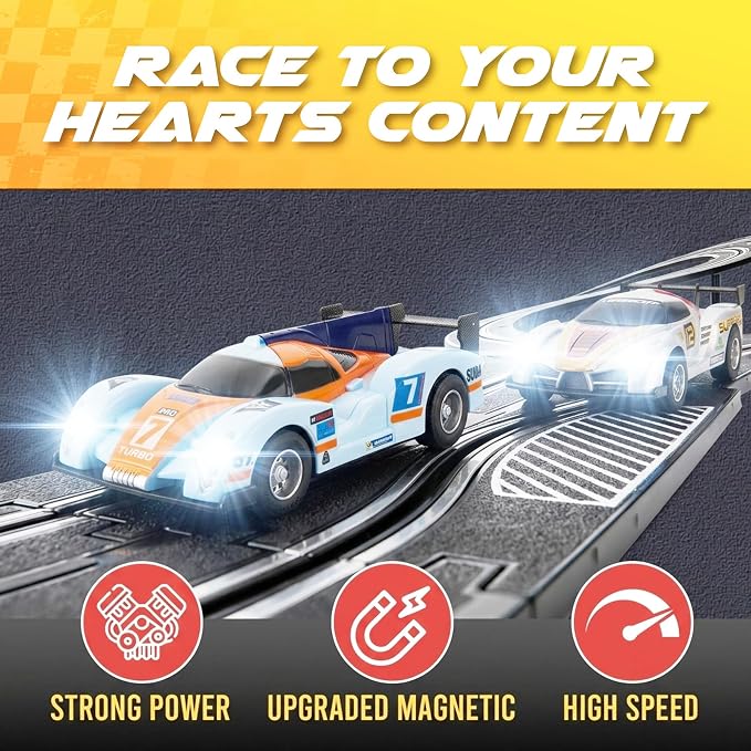 Slot Car Race Track Sets, Slot Cars - Electric Race Car Track Set, 2 High Speed Race Tracks for Kids Ages 4-8, Gifts Toys for Boys and Girls