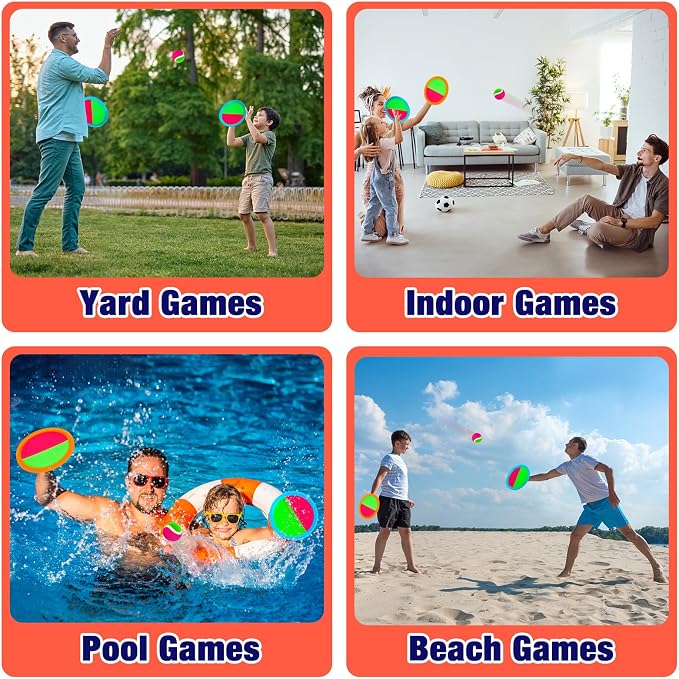 Toss and Catch Ball Game Set - Outdoor & Indoor Sports Toys for Kids - Outside Games for Yard, Lawn, Camping, Beach, Pool - Classic Sticky Paddle Ball Toy for 3 4 5 6 7 8-12 Year Old Boys Girls Gifts