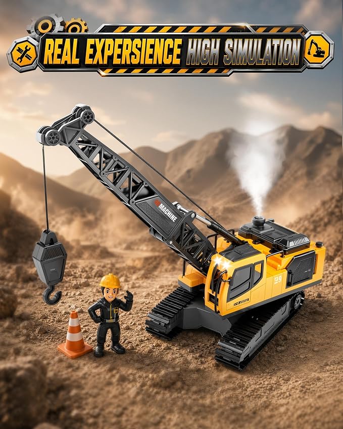Remote Controlled Tower Crane Toy for Boys, 1:18 12-Channel RC Tower Crane