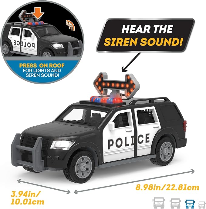 Driven by Battat – 7-Inch Police SUV Toy with Lights & Sounds, Rescue Vehicle for Boys & Girls, Durable Design, Realistic Details, 3+ Years Toy for Kids
