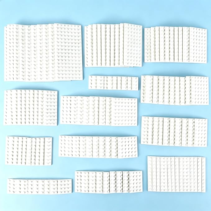 MALEKO White Classic Base Plates Multipack, 135 Pieces 13 Sizes Small Baseplates for Building Bricks, Flat Boards Compatible with Major Brands Blocks, White