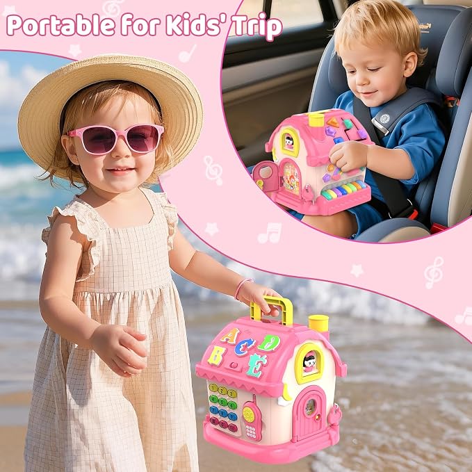 Toys for 1 Year Old Girl Gifts, 12-in-1 Bilingual Musical Learning House | Bilingual Early Learning 12-in-1 Montessori Activities for Musical Sensory Development, 1st First Birthday Gift for Baby Girl