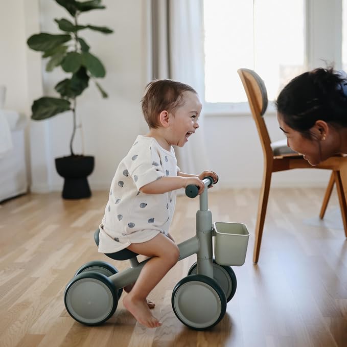 mushie Mini Toddler Bike (Sage) | 12-24 Months | 4 Wheels First Balance Bike