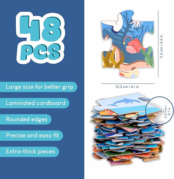 BONNYCO Giant Floor Puzzles for Kids of Sea Animals with 48 Large Pieces. Jumbo Puzzle 36.2 x 24.4 in, Gifts for Boys and Girls, Educational Kids Toys Ages 2-8