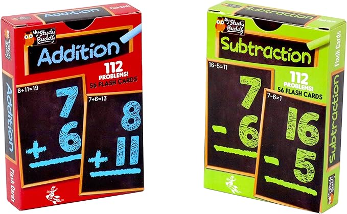 Regal Games Math Flash Cards for Addition & Subtraction - 1st, 2nd, 3rd Grade & More - Flash Cards Math for Kids (112 Cards - 2 Packs)