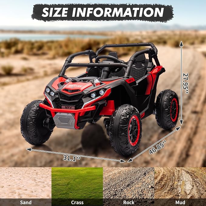 Garvee 24V 2-Seater Kids Ride on Car with Remote Control 4WD Electric Truck, Ride on Toy Off-Road UTV with 4-Wheel Shock Absorber, LED Lights, Music