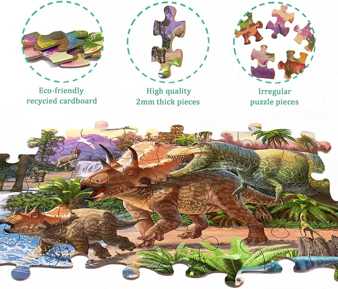 RANSUNN Dinosaur Puzzles for Kids Ages 6-8 4-6 Year Old - World of Huge Dinosaurs,2 Packs 60 Pieces Jigsaw Puzzle for Toddler Children Learning Educational Puzzles Toys for Boys and Girls.