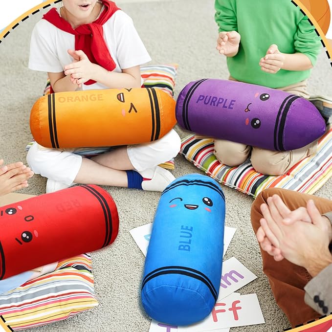 Soulchen 6 Colors Crayon Plush Toy for Kids Classroom 11.8 Inches Crayon Decoration Back to School Pillow Toddler Preschool Reading Room Decor