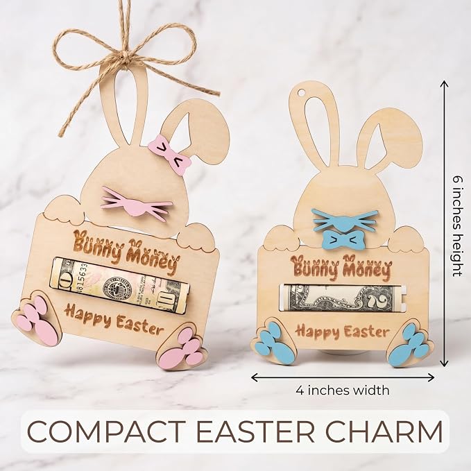 Easter Bunny Money Holder for Cash Gift, Cards Holder Basket Tag, Stuffers for Kids, Children, Teens, Gifts for Boy, Girl, Grandchildren, Pink Easter Basket Decorations & Gifts Ideas
