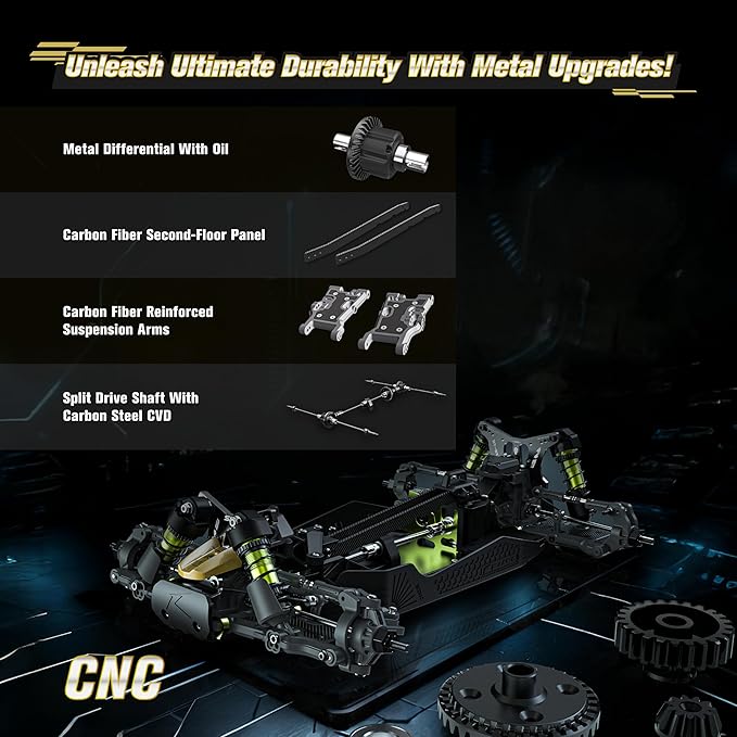 RLAARLO 1/10 Brushless RC Cars, 4×4 Buggy, 50+ MPH, Carbon Fiber, Ages 14+ | 3650-2650KV Brushless Motor, 4WD, 3S LiPo, Alloy Chassis, Sealed Diffs, 20kg Servo, 6CH Radio, Waterproof, All-terrain