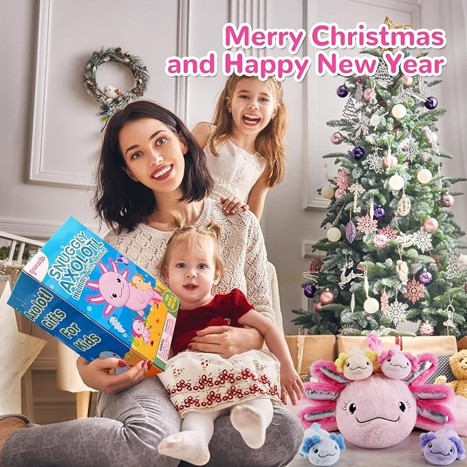 gnomantic Axolotl Stuffed Animals with Babies Inside, Mommy Toy for Kids | 5-Piece set: 1 mommy axolotl + 4 baby axolotls inside. Unzip belly to reveal surprise babies. Ultra-soft, ages 3-8.