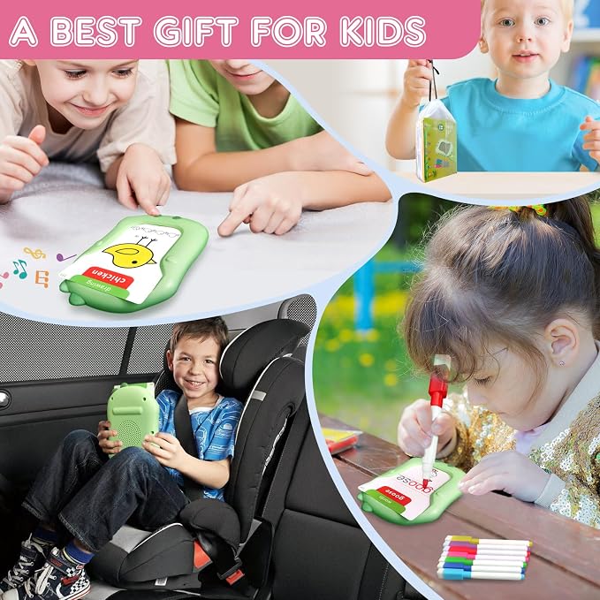 Reusable Writing & Drawing Talking Flash Cards for Toddlers 2-6, 336 Words Phonics Learning Toys with 8 Color Pens, Montessori Speech Therapy Autism Sensory Toys, Educational Preschool Gifts for Kids