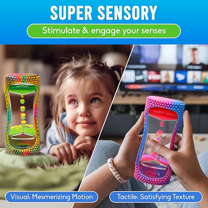 BUNMO Liquid Motion Bubbler Sensory Toy for Kids & Adults Rainbow 5pk – Gentle Fidget Toy for Mindfulness – Stimulating Visual Sensory Experience – Colorful Bubble Fidget Timer for Desk & Travel