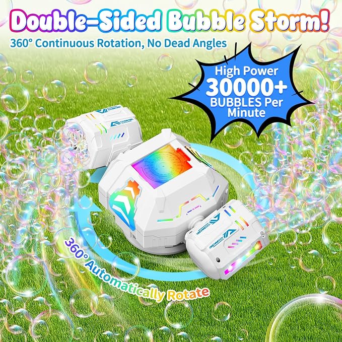 2026 RC Bubble Machine, 30000+ Big Bubbles Automatic Bubble Maker, Rechargeable Bubble Blower with 360° Rotation, 9 Lights & 2 Speeds, Outdoor Bubble Toys Gifts for Kids, Weddings, Birthday Parties