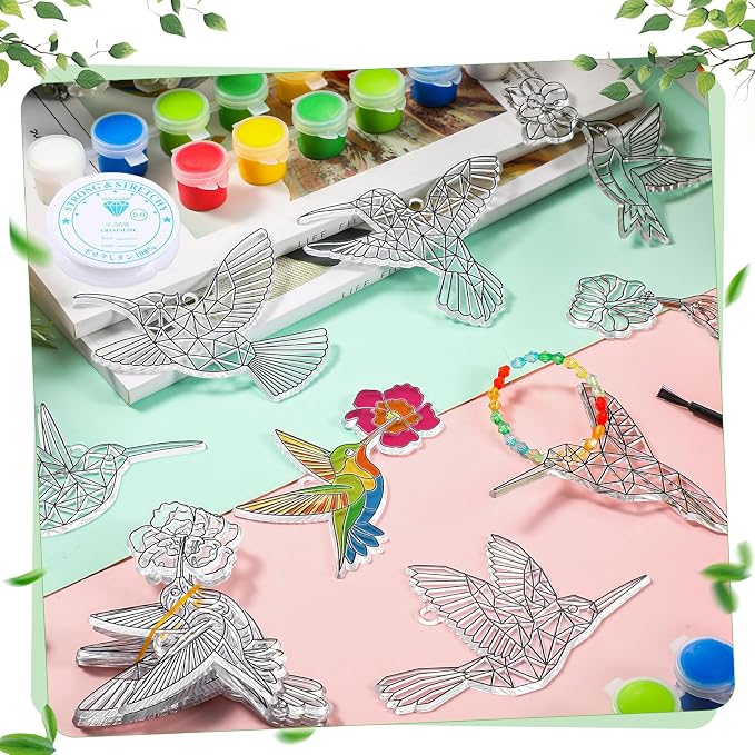 Pasimy 36 Sets Hummingbird Suncatchers Craft Kits Bird Paint Window DIY Hanging Ornaments Decorations Make Your Own Spring Activities Arts Summer Party Favors Gifts for Classroom Home Mother Birthday
