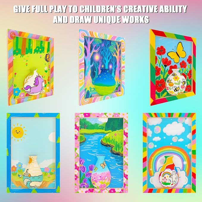 FTBox Crafts Gift for Girls, DIY 3D Felt Flowers Wooden Vase Picture Frame Painting Kit, Arts and Crafts Project for Kids Age 6 7 8 9 10 11 12 Years Old (Felt Flowers)