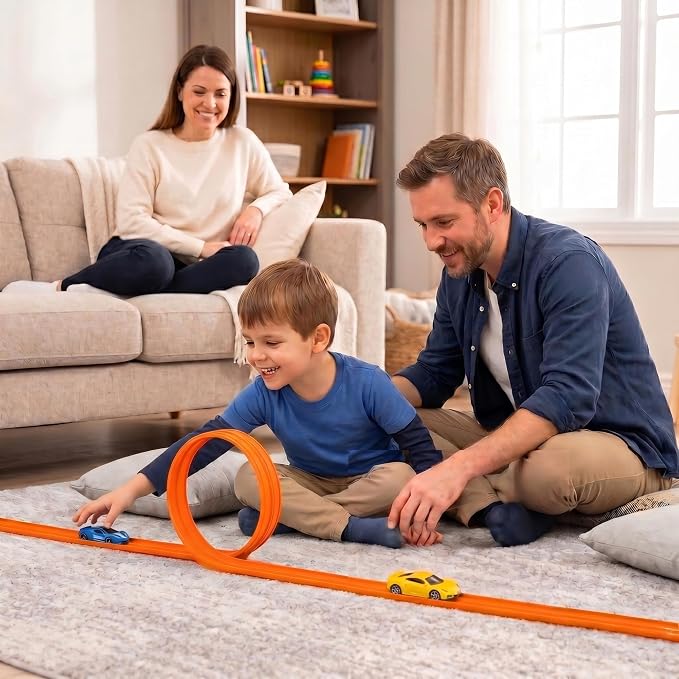 Flexible Race Track for Kids – 4.5M Bendable Dual Lane System, Portable Car Track with Suction Base, Foldable Roll-Up Design for Interactive Play Ages 4–9 (No Cars Included)
