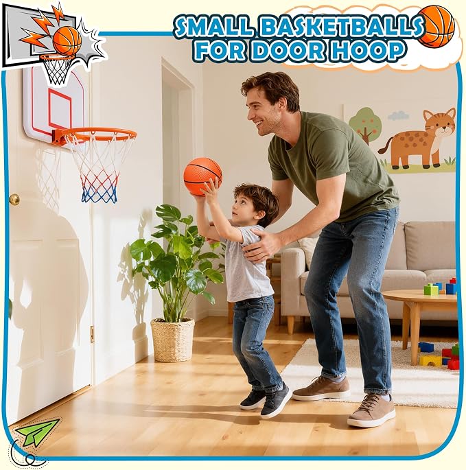 Iyoyo Mini Basketball Set - 5 Pack 6" Small Balls with Pump, Over The Door Mini Hoop Replacements, Toy for Toddlers, Kids, Teenagers, Pool, Indoors, Outdoors