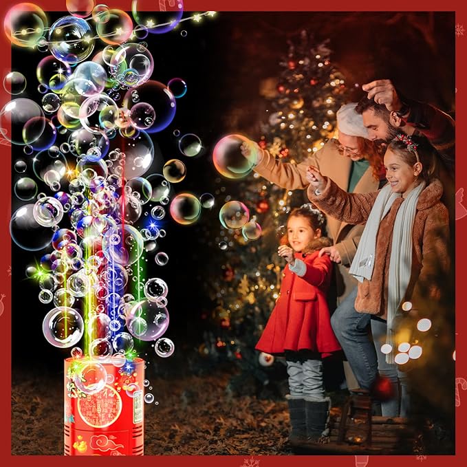 Bubble Machine (2PCS, 13 Holes) with LED Lights, Automatic Bubble Blower Toys, Portable Bubbles Maker for Wedding Christmas Chinese New Years Party Decorations, Kids Birthday Gifts, Balloons Banner