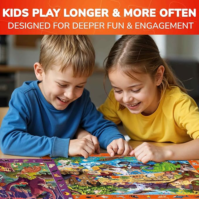 QUOKKA 100 Piece Puzzles for Kids Ages 4-6 - 4 Jigsaw Puzzles for Kids Ages 6-8 - Search and Find Game with Animals, Dinosaurs for Childrens 5-8 - Learning Educational Toys for Boys and Girls 8-10