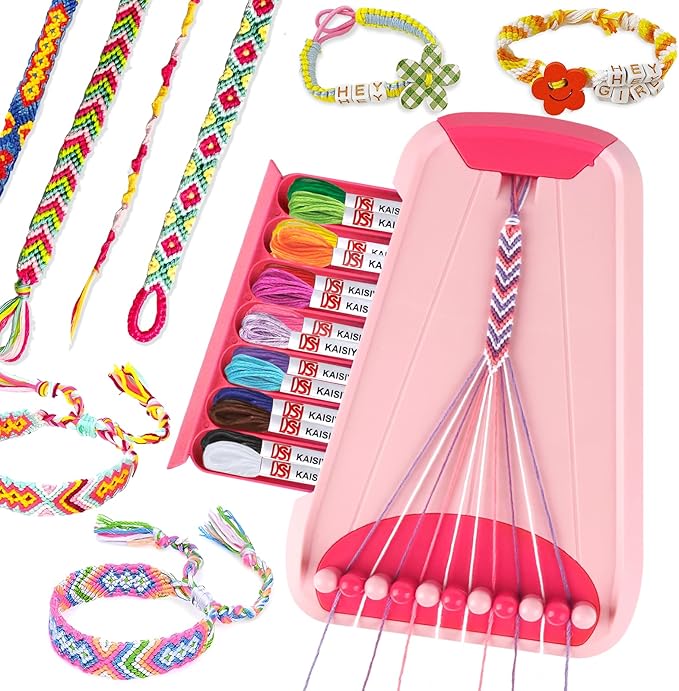 Rdfmy Friendship Bracelet Making Kit for Girls — DIY String Bracelet Maker with Letter Beads, Arts and Crafts Jewelry Kit for Kids Ages 6-12, Birthday Summer Camp Gifts for Teens Pink with Red