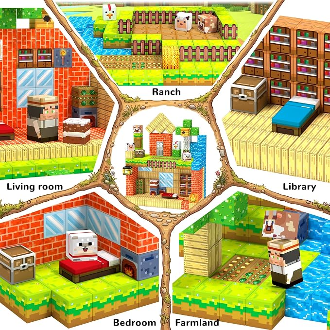 Hiwawind Magnetic Building Blocks Farm Animals, STEM Sensory Magnet Cubes, Montessori Educational Toys for 3 4 5 6 7 8 Year Old Boys & Girls, Birthday Gift
