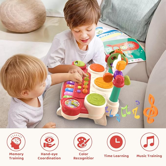 20-in-1 Piano Keyboard Musical Toy Interactive Drum for 1-3, Red | STEM Educational Sensory Toy - Montessori Preschool Electronic Learning Instrument - Toddlers 1st birthday gift