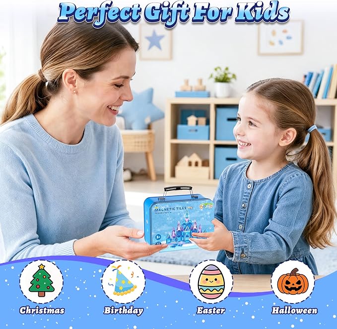 SKTMYY Mini Magnetic Tiles,45 PCS ice Magnet Tiles for Girls,Portable Travel Toys for Kids Ages 3+,STEM Preschool Toys Gift for Girls