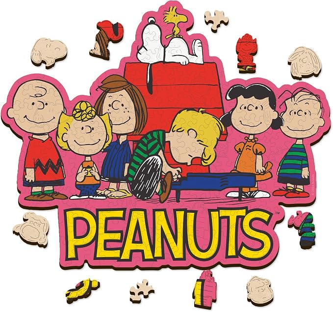 Peanuts Snoopy Puzzles for Adults – Charlie Brown Wooden Jigsaw Puzzles, 200 Pieces Unique Shaped Wooden Puzzle, Family Game, 5MM Thick, Officially Licensed Merchandise – Friends, 13.1" x 10.6"