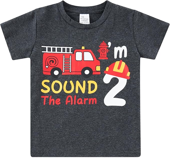 Lovekider 2-5 Years Birthday Boy Shirt Construction Party T-Shirts Excavator Cotton Short Sleeve Tee Dark Grey